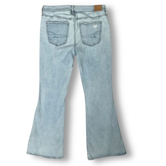 American Eagle Low Rise Flare Jeans Sz 12 Light Wash Casual Blue Boho Hippie - Picture 6 of 13
